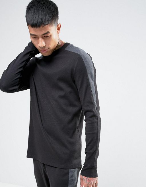 Black Jersey Cut & Sew Long Sleeve Shirt