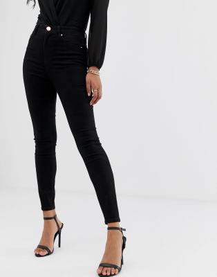 ASOS RIDLEY High Waist Skinny Jeans in Clean Black