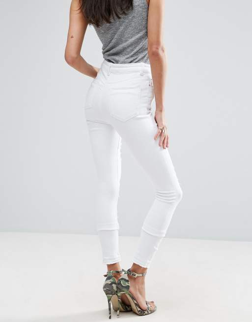 ASOS - Ridley - Hvide skinny-jeans med slidte flænger og nedrullede kanter, 4 af 4
