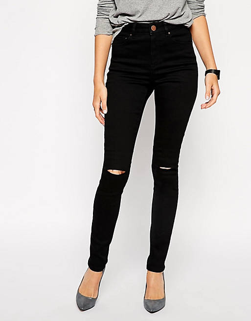 ASOS Ridley Skinny Jeans in Clean Black with Ripped Knees
