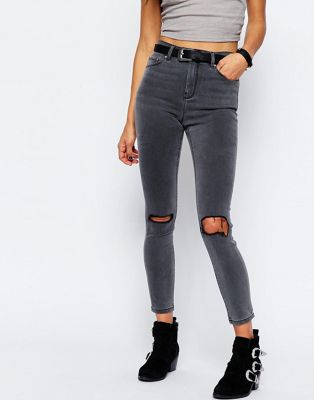 ASOS RIDLEY Skinny Jeans In Slated Gray With Shredded Rips | ASOS