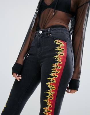 flame print jeans