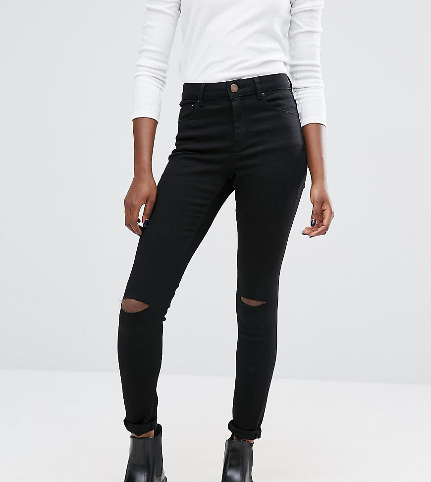 ASOS - Ridley - Skinny jeans in zwart met gescheurde knieën
