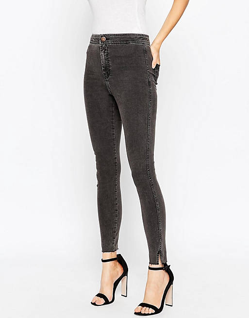 ASOS Rivington Ankle Grazer Jeggings In Washed Black With Raw Hem | ASOS