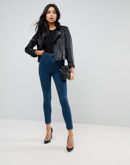 ASOS RIVINGTON High Waist Denim Jeggings in Delyth Green Cast