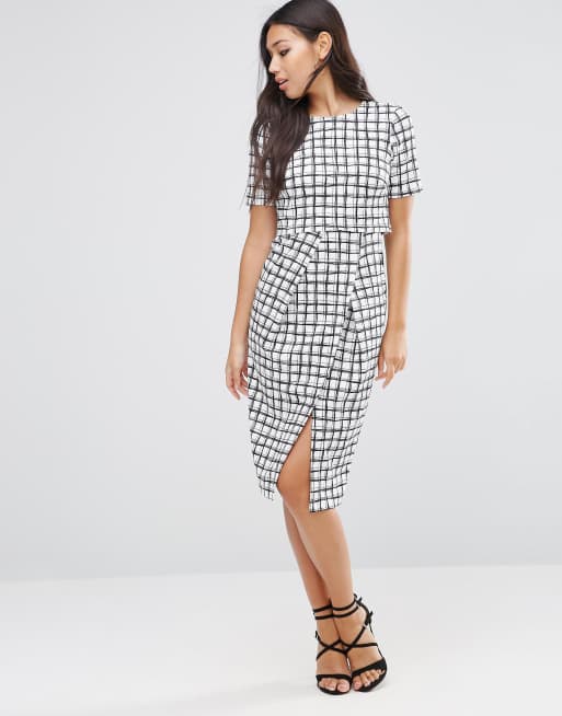 ASOS - Robe fourreau cache-cœur texturée à carreaux