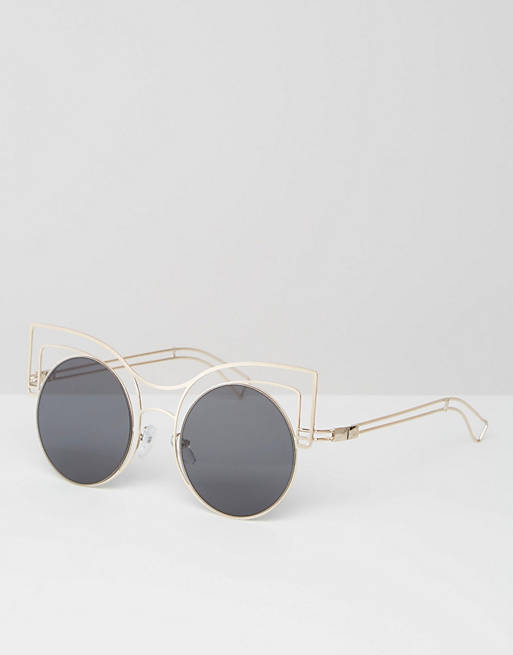 ASOS Round Kitten Sunglasses In Skeleton Wire Frame