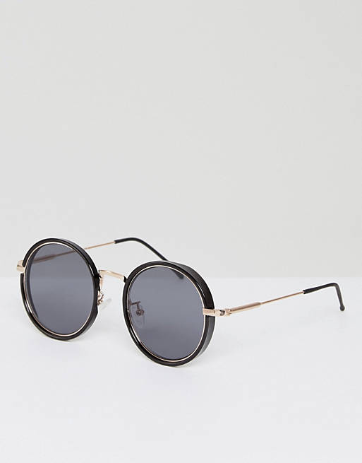 ASOS Round Sunglasses In Black With Gold Insert