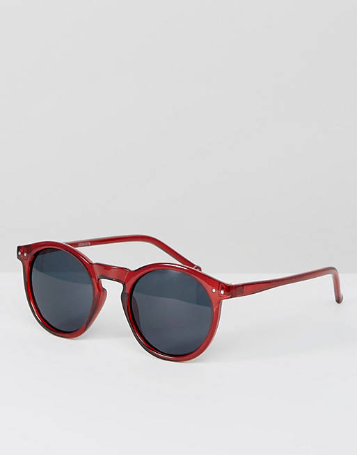 ASOS Round Sunglasses In Crystal Burgundy