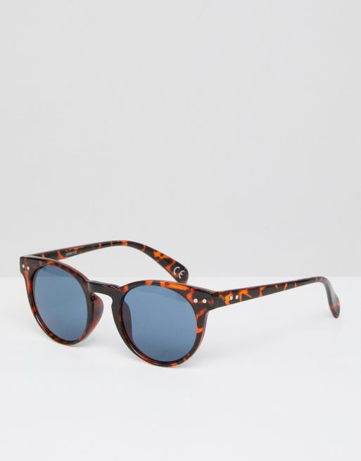 ASOS Round Sunglasses In Tort With Blue Lens