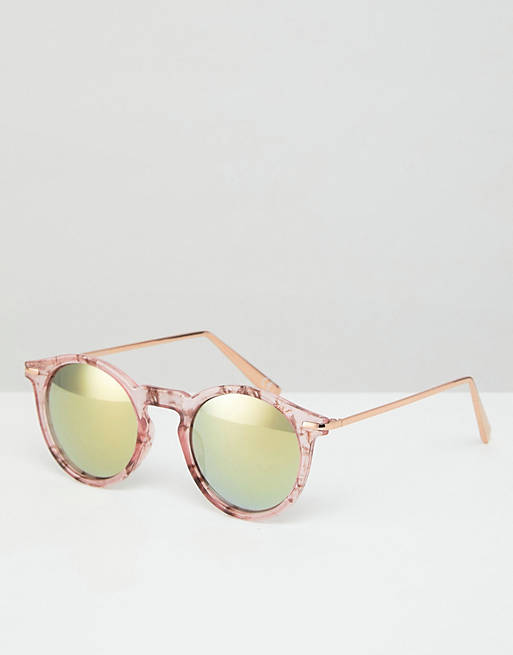 ASOS Round Sunglasses With Metal Arms And Flash Lens In Pink Marble