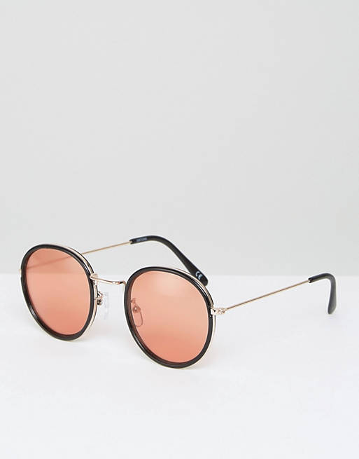 ASOS Round Sunglasses With Metal Nose Bridge and 70s Orange Colored Lens
