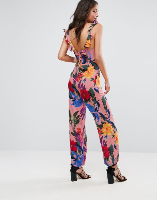 ASOS Ruffle Jumpsuit in Floral Print with Tie Back, 2 of 4
