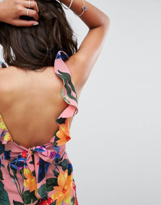 ASOS Ruffle Jumpsuit in Floral Print with Tie Back, 3 of 4