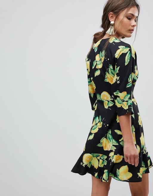 Asos lemon best sale print dress