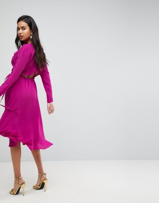 midi frill wrap dress