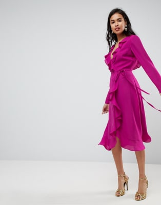 midi frill wrap dress