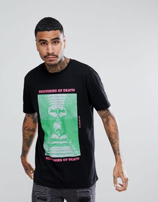 ASOS - Ruimvallend lang T-shirt met veter achteraan en doodshoofdprint-Zwart