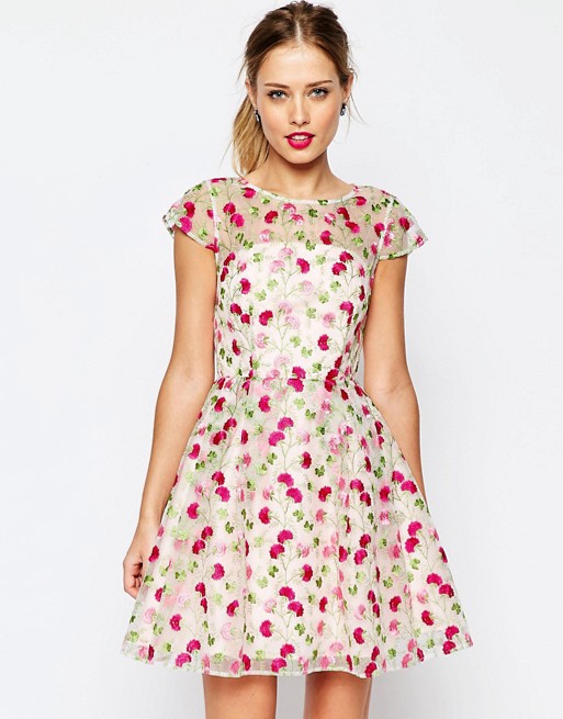 ASOS | ASOS SALON Pretty Floral Embroidered Mini Skater Dress