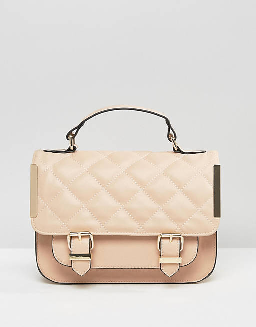 ASOS Satchel Bag With Quilted Flap And Metal Side Tab