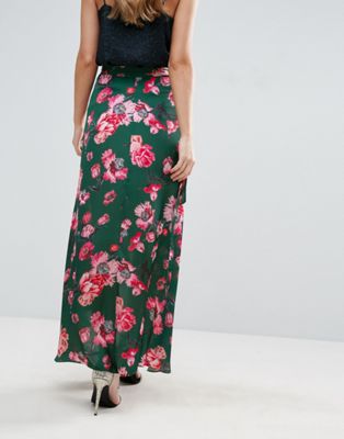 satin floral maxi skirt