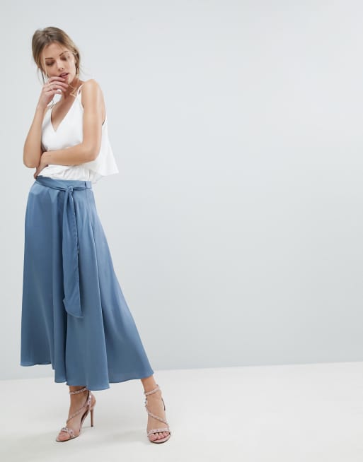 Asos design satin midi 2025 skirt with self belt