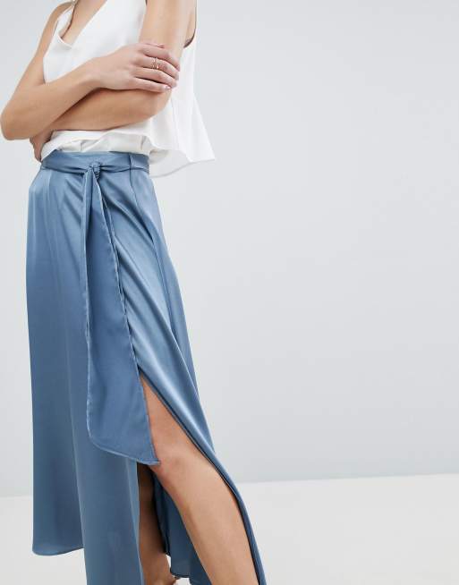 Asos design satin midi shop skirt with self belt