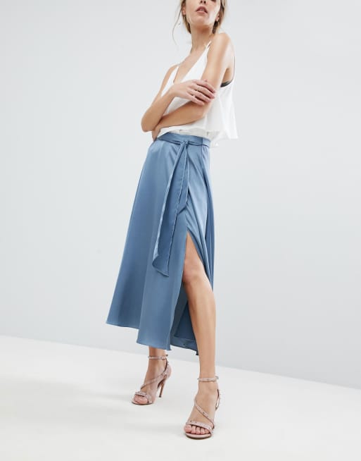 ASOS satin midi skirt with self belt ASOS