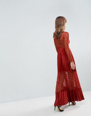 lace pleated maxi dress