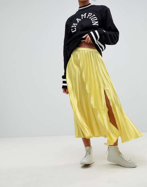 ASOS Satin Pleated Midi Skirt with Thigh Split