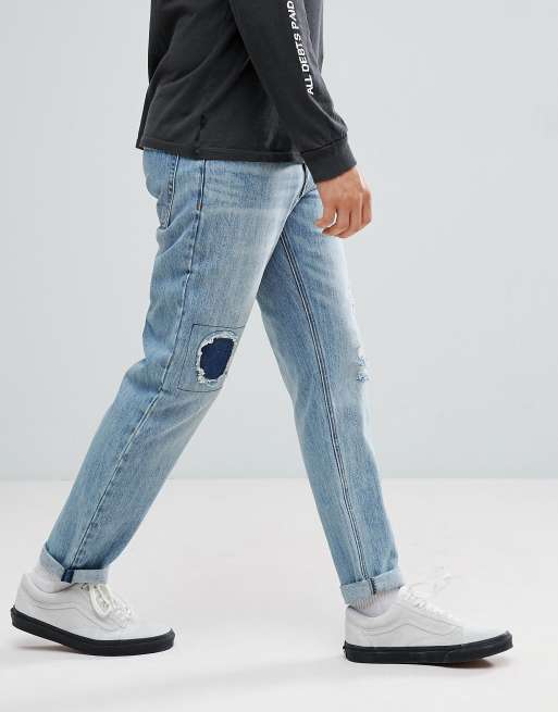 ASOS – Schmal geschnittene Stretchjeans in mittlerer Waschung mit Rissen, 4 von 4
