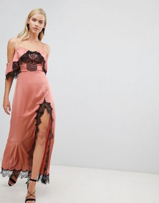 ASOS - Schouderloze lange jurk met kant-Roze