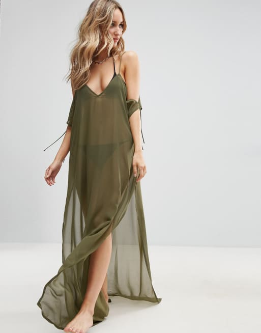 ASOS Schulterfreier Maxi Strandkaftan aus Chiffon