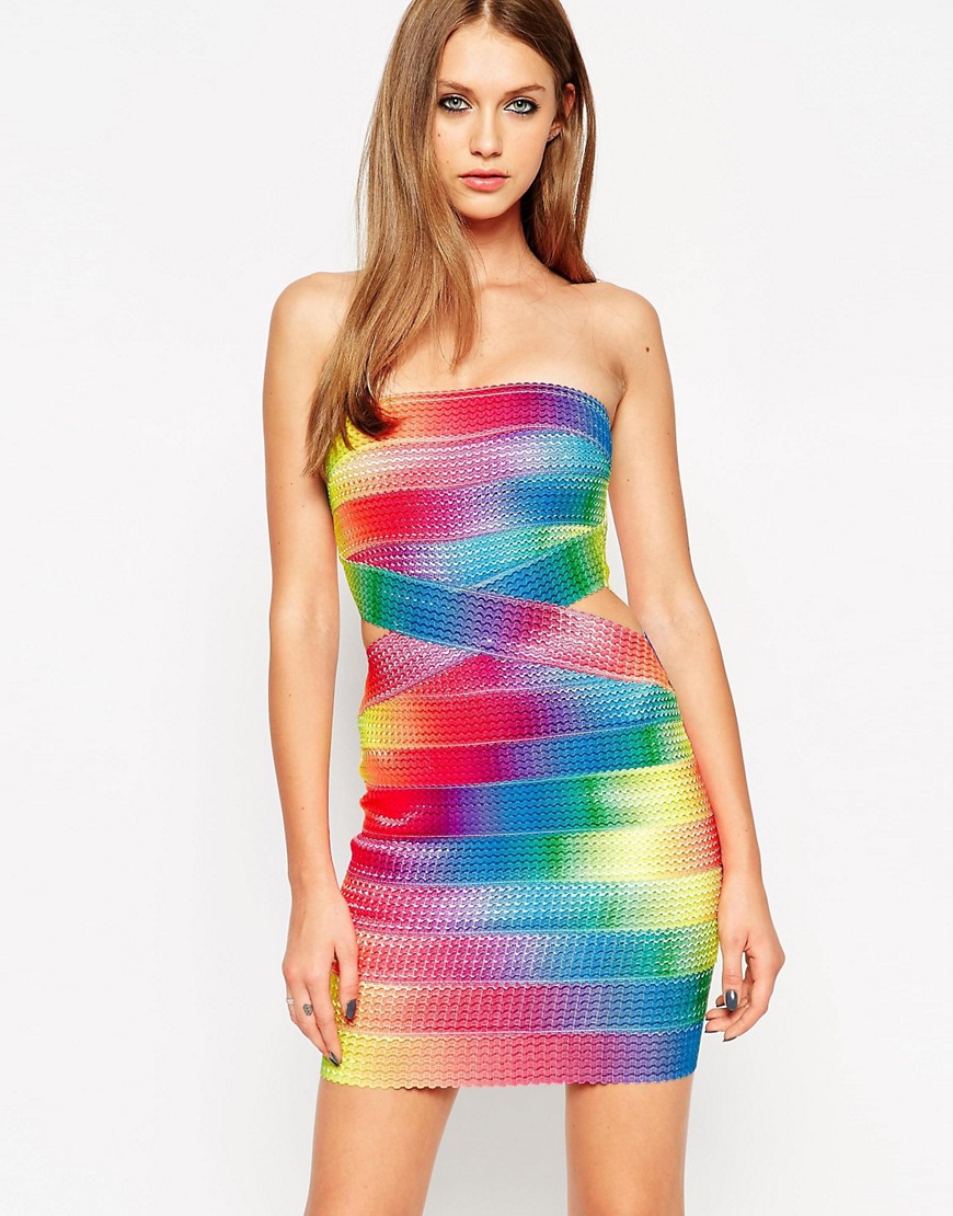 ASOS – Sculpt – Regnbågsfärgad festivalklänning i bandage-modell-Flerfärgad