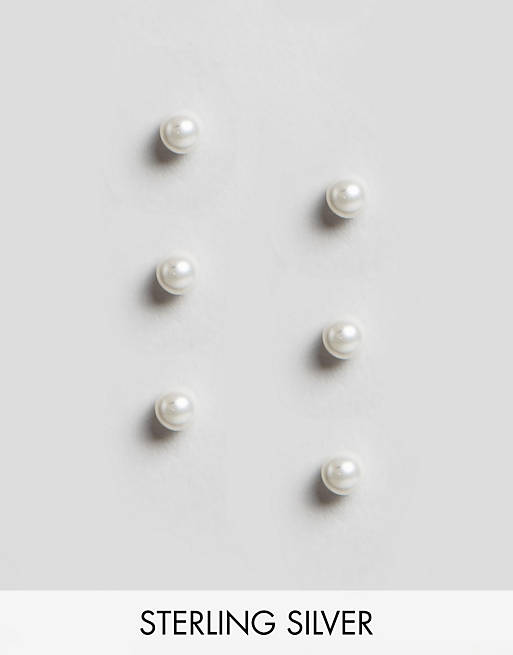 ASOS – Set mit 3 Mini-Ohrsteckern aus Sterlingsilber mit Perlen