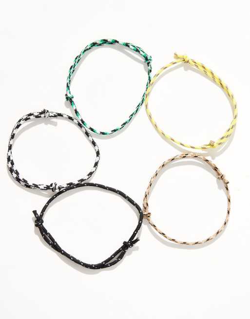 ASOS - Set van 5 armbanden van koord in multi, 2 van 3