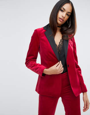 ASOS Sexy Velvet Blazer-Red