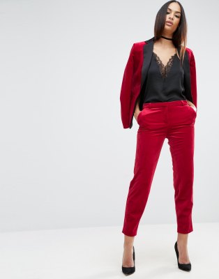 velvet slim leg trousers