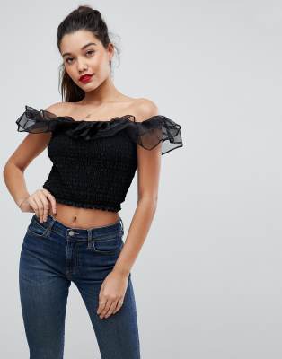 black ruffle bandeau top