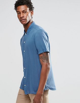 ASOS Shirt In Blue With Revere Collar And Short Sleeves | ASOS