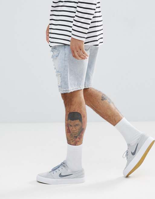 ASOS - Short en jean slim à délavage clair avec larges déchirures, 4 de 4