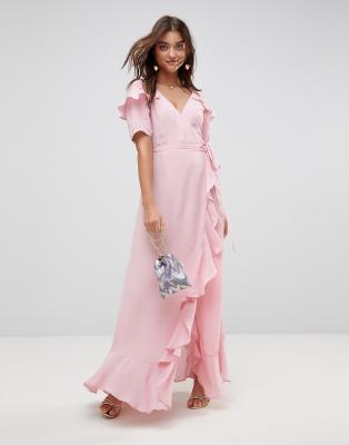 maxi ruffle wrap dress