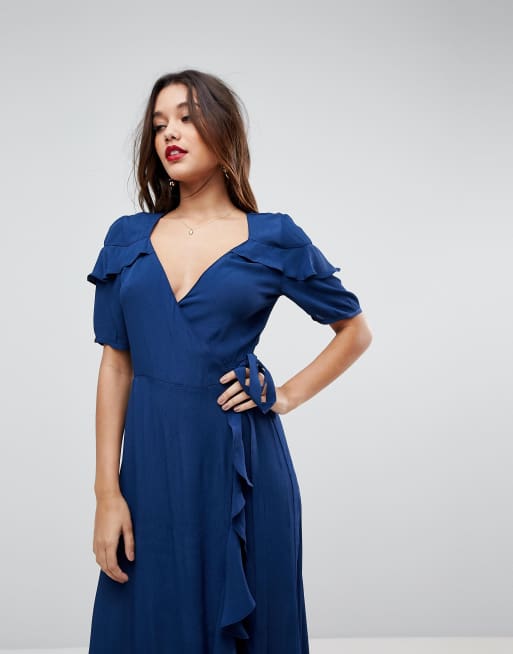 Short sleeve hotsell ruffle wrap dress