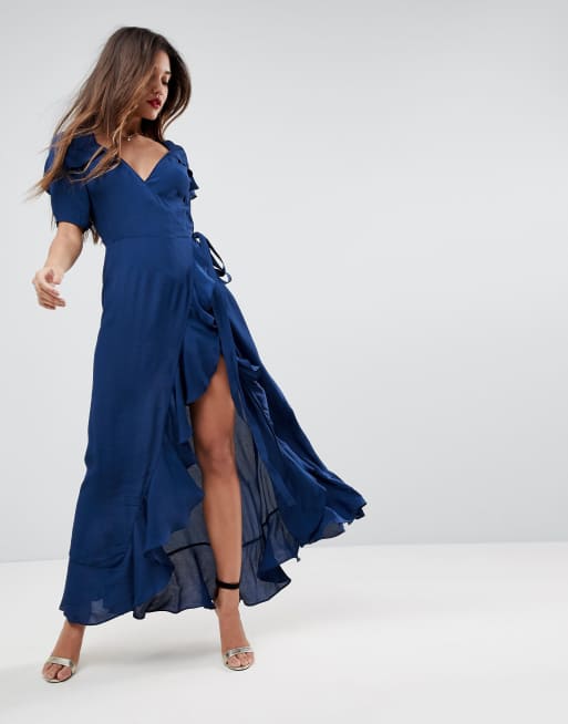 Short sleeve shop ruffle wrap dress