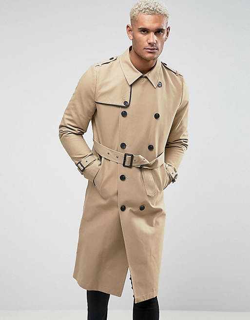 ASOS Shower Resistant Longline Trench Coat With Belt In Stone