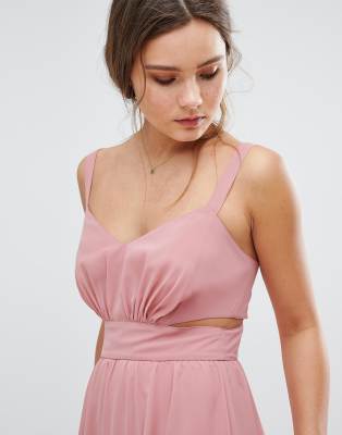 asos design midi dress with cami straps and cut out detail