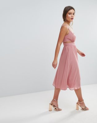 asos midi dress with cami straps and cut out detail