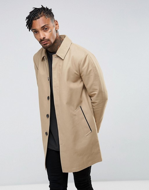 ASOS | ASOS Single Breasted Trench Coat With Shower Resistance In Stone