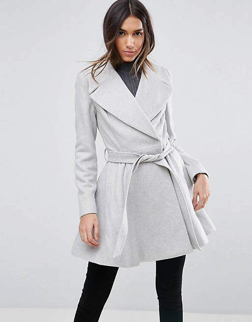 ASOS Skater Coat with Self Belt and Oversized Collar