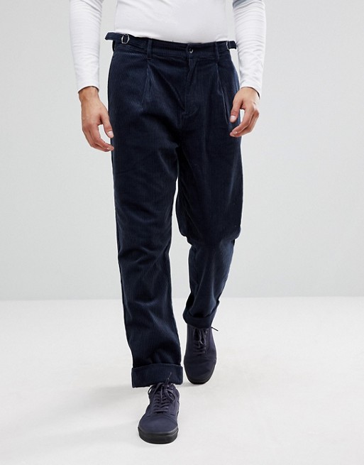 ASOS | ASOS Skater Trousers in Navy Cord With Pleat